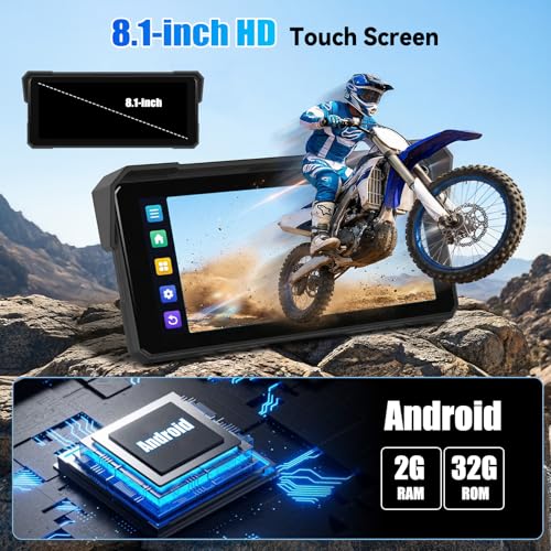 Image of Android CarPlay Screen for Motorcycle, 8.1 inch IPS Portable Wireless Carplay /Android Auto Waterproof Portable Radio GPS Display for Motorbike with Built-in GPS Navigation Bluetooth