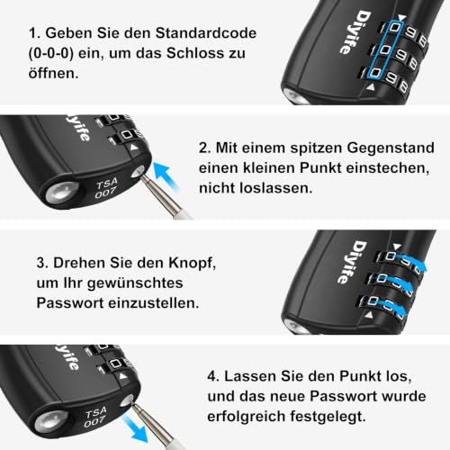 Foto von Diyife TSA Gepäckschlösser, Kofferschloss für Flugreisen (2 Stück,Schwarz)