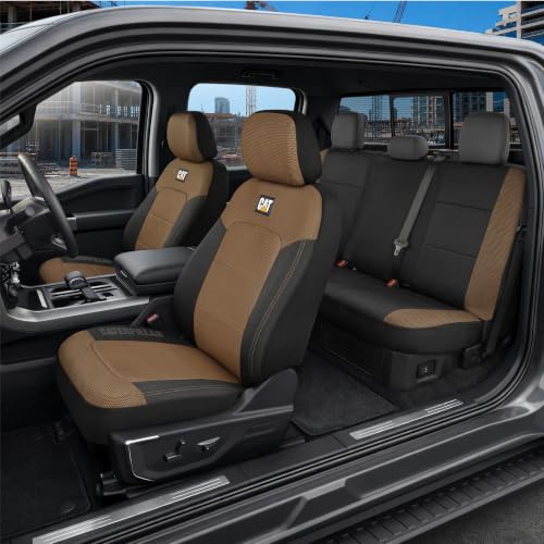 Image of CAT MeshFlex Seat Covers Full Set for Full-Size Pickup Trucks Only - Beige | Front Bucket Seat Covers & 60 /40 Split Rear Bench Protector - Interior Accessories For F-150, Silverado, Ram, Sierra & Tundra