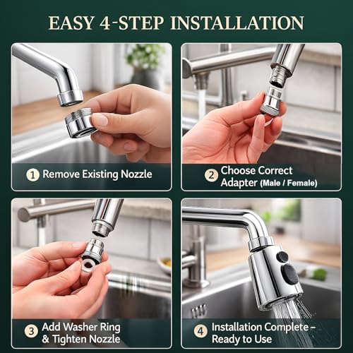 Image of DALUCI Kitchen Tap Extender for Sink 360 Rotating Tap Extension Flexible Faucet Extender with 3 Mode Spray Head Splash Proof Water Tap Extension for Kitchen Sink Fits 22mm 24mm Taps (Chrome)