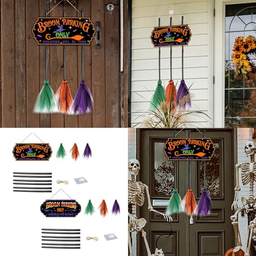 Plaque stationnement balais bois Halloween déco porche durable - 3