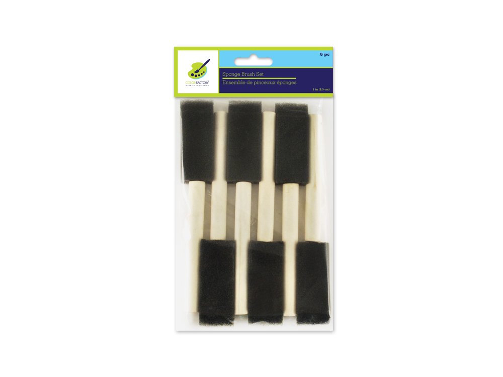 Color FactoryGB002, Sponge Brush with Wood Handle, 1in, 6-Piece, 1"