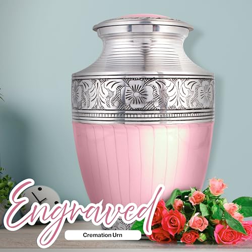 Image of ALPHA Living HOME Cremation Urns for Human Ashes - Adult Metal Urn for Men or Women up to 200lbs - Handcrafted Memorial Burial Container - Suitable for Funeral or Display (Pink Silver)