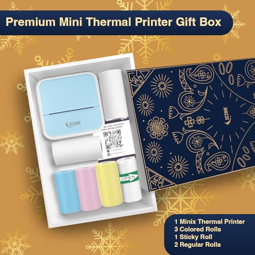Image of SEZNIK Mini Printer, Inkless, Bluetooth, Portable Printer, Compatible with Android, iOS Mobile. 1 Year Warranty (MiniX-Blue-Gift)
