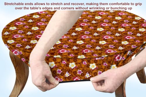 Image of The Furnishing Tree Round Elastic Fitted Center Tpoy Table Cover WxL 20x20 Inches Floral Pattern Orange
