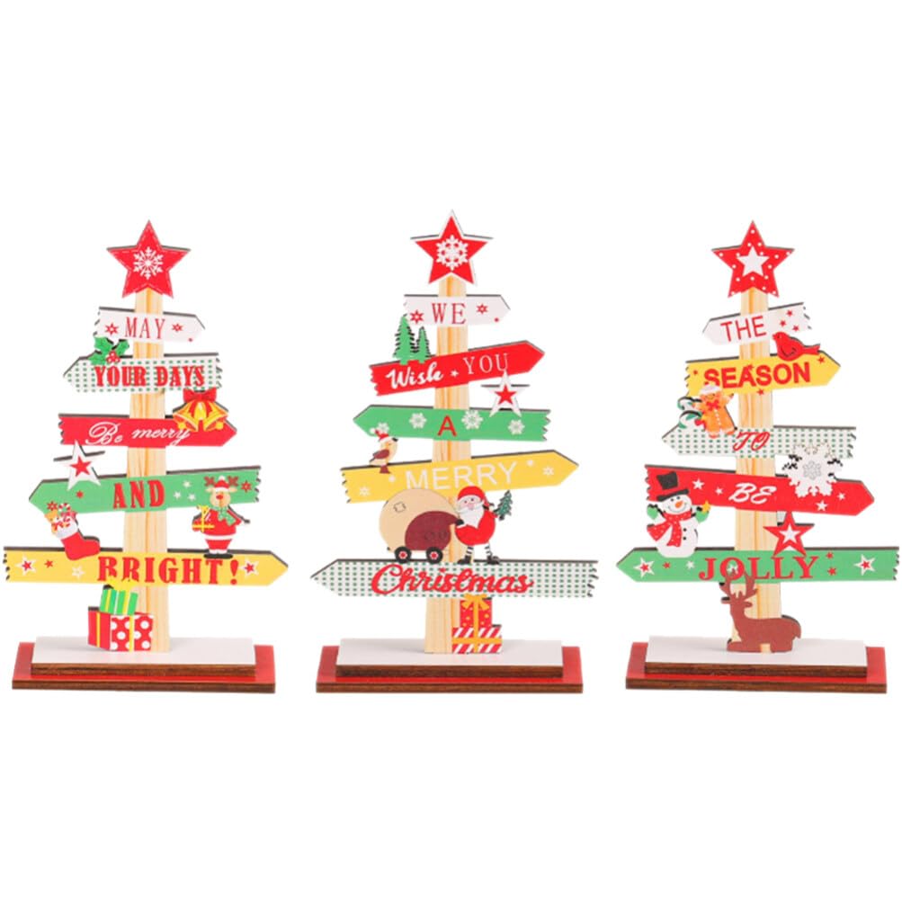 ABOOFAN 3pcs Wooden Christmas Tree Decor Wooden Crafts for Desktop Unique Holiday Decorations for Restaurants and Bars Xmas Table Centerpiece Festive Atmosphere
