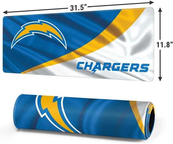 Skinit Large Gaming Mouse Pad - Officially Licensed Los Angeles Chargers Design with Stitched Edges, Waterproof, Non-Slip Rubber Base, Desk Mat for Keyboard & Mouse, 31.5" x 11.8" inches