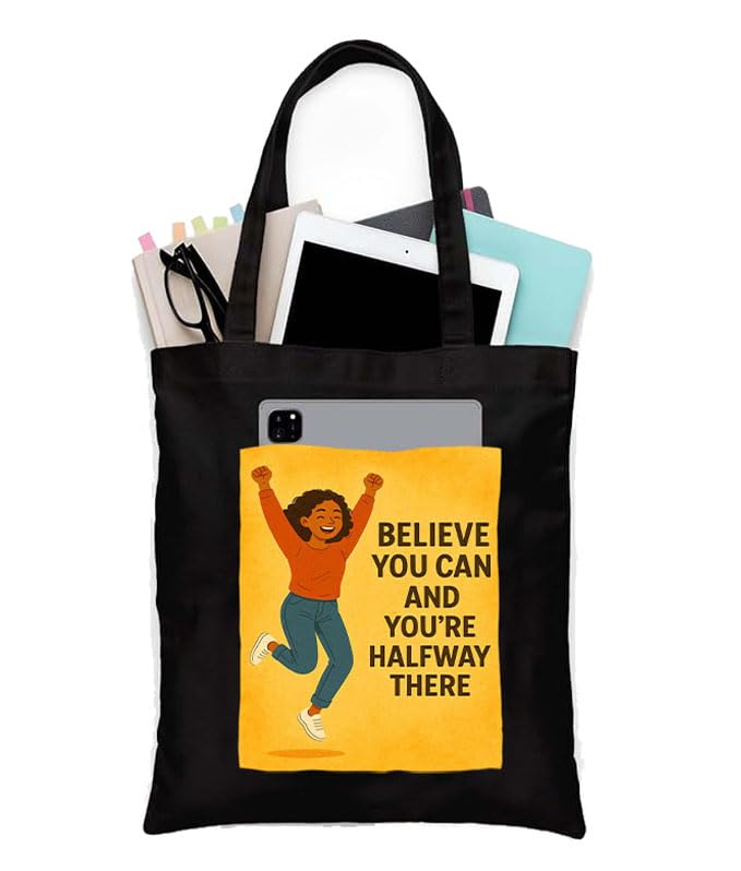 Image of Black Tote Bag With Pocket Printed Designed Canvas Tote Bags For Women large capacity,Tote bag For Shopping, College, Travel, More Canvas Handbag For Unisex Bag