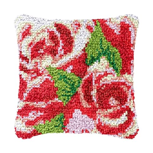 Image of bositigo Latch Hook Kits for DIY Throw Pillow Cover, Colorful Handmade Pillow Case for Home Decoration, Festival Gift 17x17inch (Flower-BZ348)