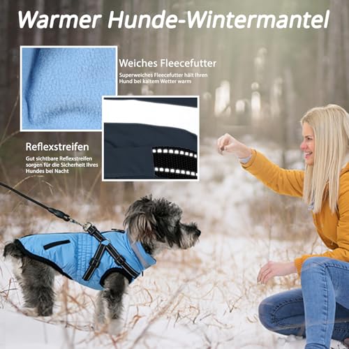 Savlot Hundemantel Wasserdicht Hundejacke Hundepullover mit Reißverschluss Kleine Hunde Winter Warme Jacke Winddicht 2 in 1 Outfit