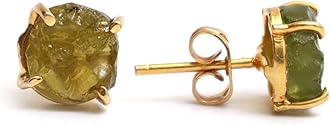 Gempires Natural Raw Gemstone Stud Earrings for Women | Handmade Raw Crystal Prong Setting Earrings | Hypoallergenic Gold Plated Minimal Studs | Unique Gift Jewelry for Her (Multiple Gemstone Options)