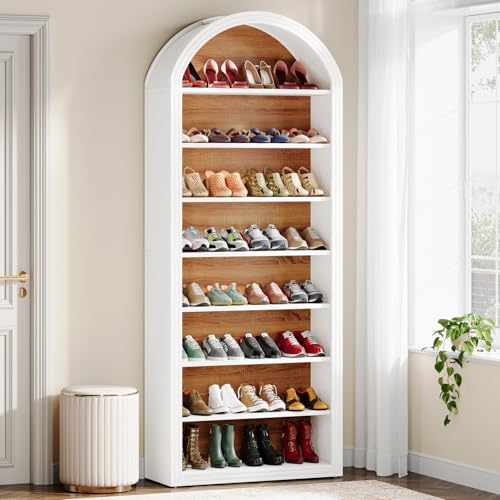 Tribesigns Shoe Storage Cabinet, 8-Tier Tall White Shoe Organizer Cabinet, Large Wooden Freestanding Shoe Rack for Closet Entryway (1)