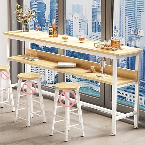Mesa de Bar Estrecha y Larga Con Estante de Almacenamiento, Mesa Alta de 100 cm de Altura con Barandilla Anticaída, Barra de Bar para Cocina, Cafetería, Restaurante(White,120x30x100cm/47x12x39in)