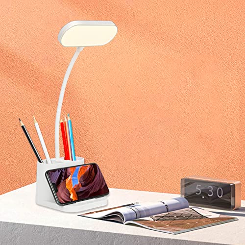 Desk Lamp for Study, Eye-Caring Desk Light for Home with 3 Light Modes Touch Control 8 Level Brightness,USB Rechargeable Desk Lamp with Pen Holder Suitable for Home Office,Study Lamp for Kids Reading