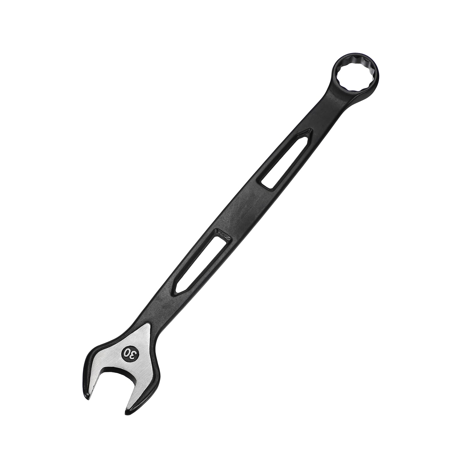 sourcing map Combination Wrench 30mm Metric Extra Long 12-Point Box and Open End Carbon Steel Double Ended Industrial Grade Spanner for Automotive Furniture Machinery DIY Repair, Black