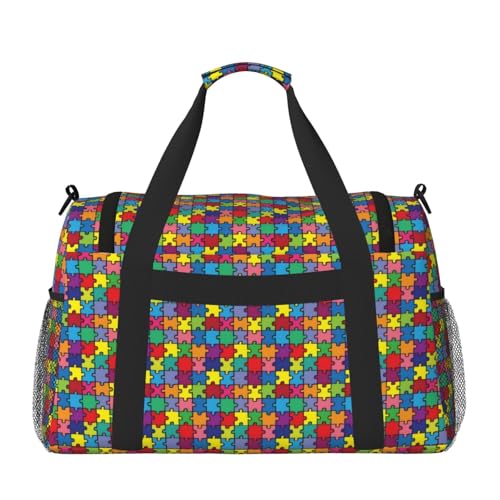 Colorful Puzzle Piece Autism Awareness Travel Duffle Bag – Large Capacity Hand & Shoulder Bag For Sports, Gym, Fishing & Outdoor Adventures2