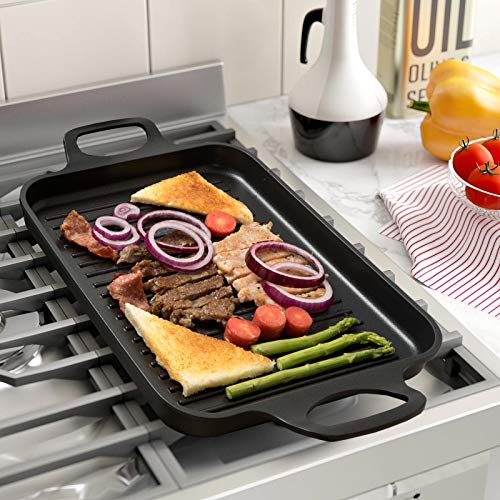 S·KITCHN Grill Pan Griddle Grill with Dual handles, Stove Top Grill Induction Griddle, Square Indoor Grilling Pan