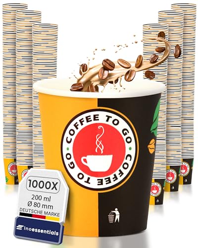 Inoverse 1000 stück Pappbecher, Einweg Coffee to Go Becher, 200ml Kaffee to go Becher Pappe, 8oz Trinkbecher für Tee, Einwegbecher, Papierbecher, Kaffeetassen