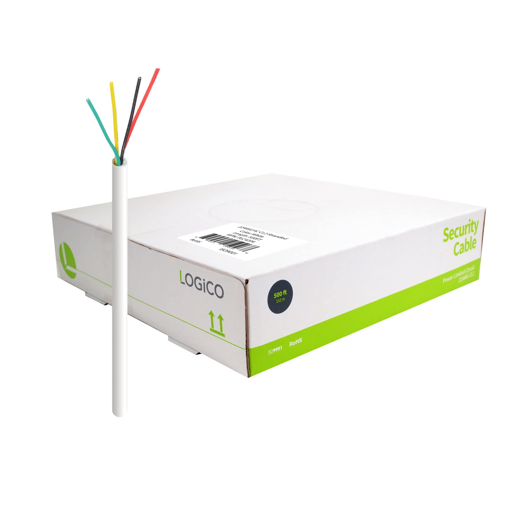 LOGICO 500ft 22/4 Unshielded CCA Security Alarm Control Wire Stranded PVC Jacket White