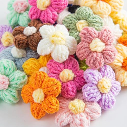 Image of VRB Dec 100pcs Sunflower Artificial Flowers for Decoration,Artificial Flower,Flower for Hair Styling, for Pooja, for Home Decor,Diwali. (100 Pcs Crochet Daisy Flower Mix Color)