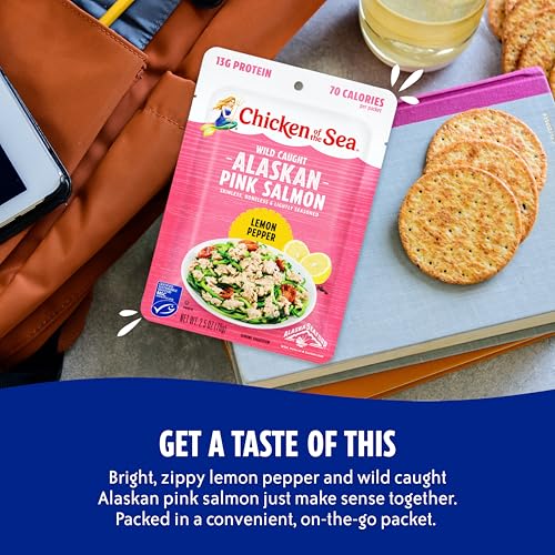 Image of Chicken of the Sea Alaskan Pink Salmon, 2.5 Ounce Packets (Box of 12), Wild Caught Salmon, Lemon Pepper