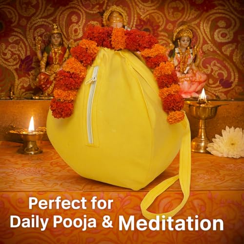 Image of Premium Cotton Jaap Mala Bag with Zipper Pocket & Shoulder Strap | Soft Fabric Chanting Bag for Meditation, Japa & Bhakti Use | (Available in White, Peach & Yellow)