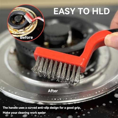 Image of Wire Brush Set 3pcs - Nylon /Brass /Stainless Steel Bristles with Curved Handle Grip for Rust Removal, Dirt, Paint Scrubbing, Crevice Cleaning Brush for Bathroom Gap, Kitchen, Bathroom, Window, Faucets