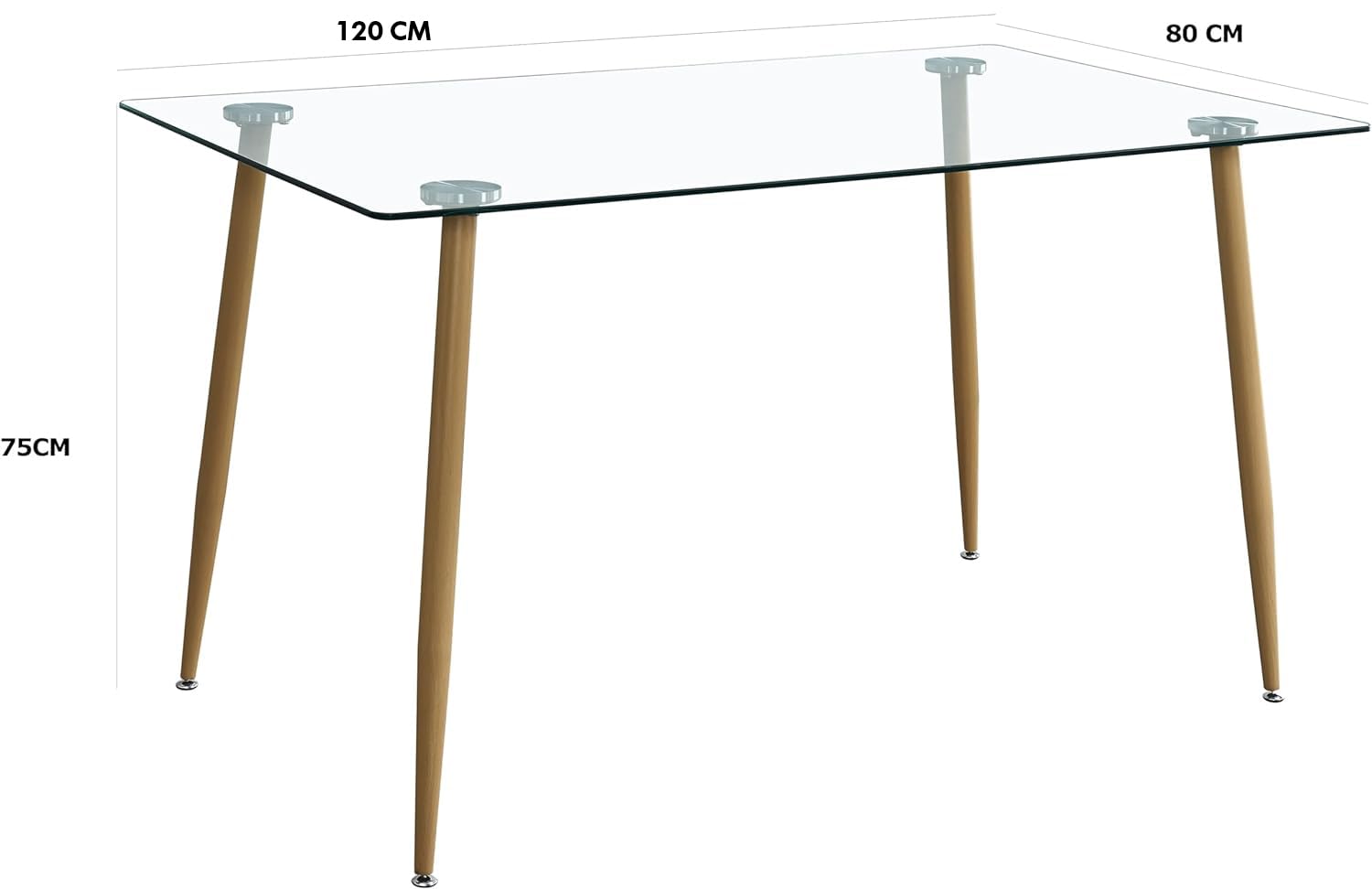 Pack Mesa + 4 sillas - Mesa de Cristal (120x80) + 4 sillas Estructura metálica - Acabado Cambrian/Blanco