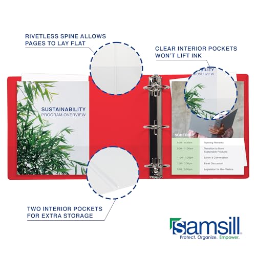 Image of Samsill Durable 0.5 Inch Binder, D Ring Binder, Customizable Clear View Cover, Ruby Red, Holds 125 Pages
