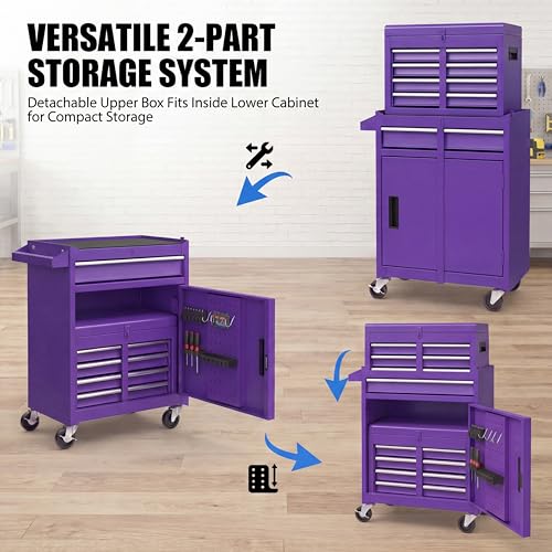 Image of Goplus Rolling Tool Chest, 5-Drawer Tool Box Organizer w /Lockable Wheels & Sliding Drawers & Detachable Top & Adjustable Shelf, Tool Storage Cabinet for Garage Workshop