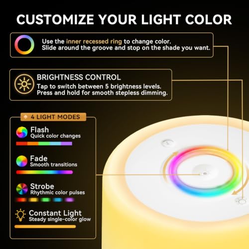 Image of Auxmir Nursery Night Light for Baby, Rechargeable Touch Lamp for Breastfeeding & Diaper Changes, 256 RGB Colors 5 Brightness Levels, 1 /2 /3H Timer, Portable Bedside Night Light for Kids Bedroom, White