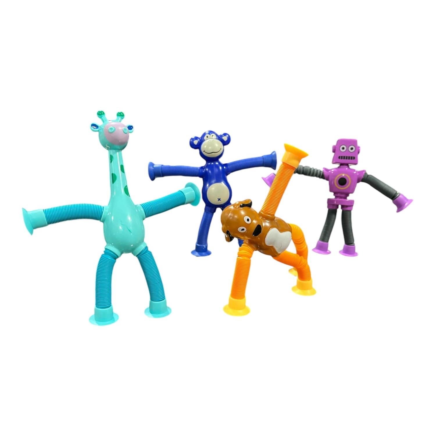 Bendable Robot Figures, Flexible Robot, Telescopic Suction Cup Robot Toy, Pop Tubes, Fidget Tubes Sensory Toys for Girls Boys (Multicolor) (4 Pieces)