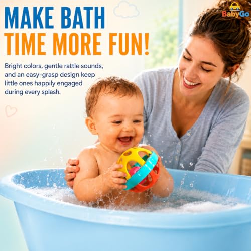 Image of BabyGo Baby Rattle Ball Toy Set for 0 to 12 Months | Newborn Baby Toys | Easy-Grip Soft Sound Sensory Rattles for Infants | Baby Shower Gift | 2 Pcs | Multicolour