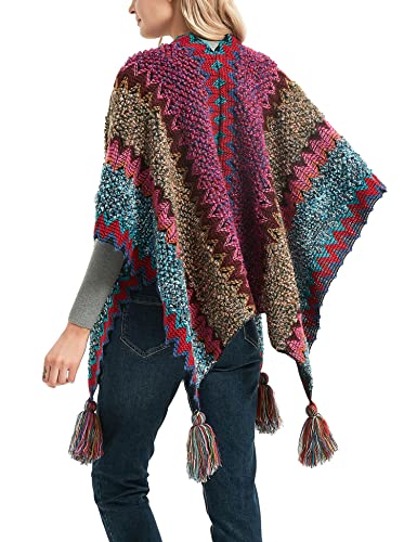 HaoMay Women's Ethnic Open Front Shawl Cape Wool Woven Tassel Poncho3