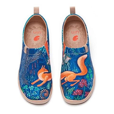 UIN Women's Walking Travel Shoes Slip On Canvas Casual Loafers Lightweight Comfort Art Painted Fashion Sneaker Forest Tale (9) Cover
