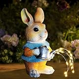 VZVXCC Solar Garden Statue Rabbit Figurine Outdoor Decorations, Bunny with Watering Can Solar Light