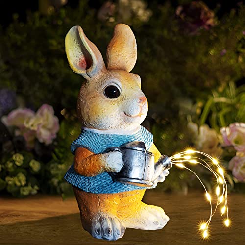 Vzvxcc Solar Garden Statue Rabbit Figurine Outdoor Decorations, Bunny With Watering Can Solar Light For Garden Decor, Easter Bunny Statue For Patio Yard Lawn Ornament, Gardening Rabbit Gifts #TOP12