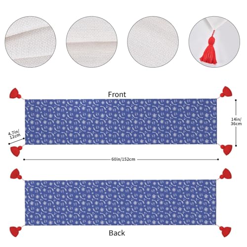 Chemin de table antidérapant flocon de neige 35x152 cm avec pompons