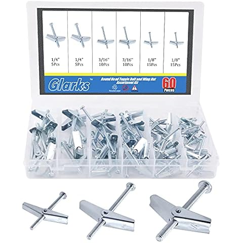 GLARKS 60Pcs Toggle Bolt Kit for Drywall Cover