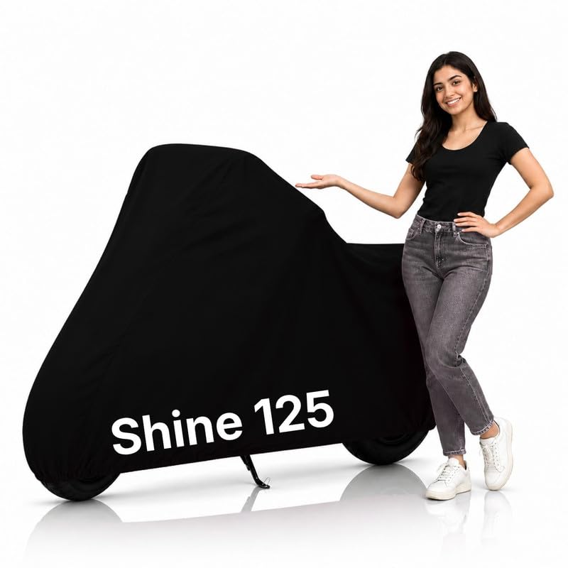Image of Ultra-Protect Bike Body Cover for Hoonda Shine 125 Cover| 100% Waterproof, Dustproof & Scratch Resistant | Heavy Duty Two Wheeler Covers with UV Protection, Heat Resistant | All Weather (Black)