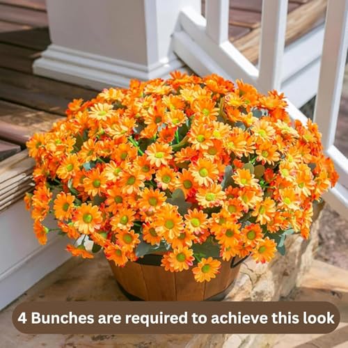 Image of Art Street Artificial Orange Flowers Bunch |Daisy Flowers for Home | Living Room, Decor |Christmas Day, New Year, 7 Head 21 Flowers| Pack of 2|Size 13 INCH, (Without Vase)