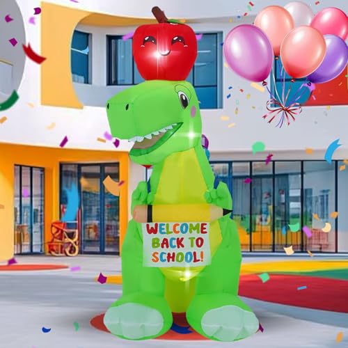6FT Back to School Dinosaur, Back to School Inflatable Decoration, Outdoor Decoration with LED Lights for Outdoor, Indoor, Patio, Lawn Garden Inflatable Decoration