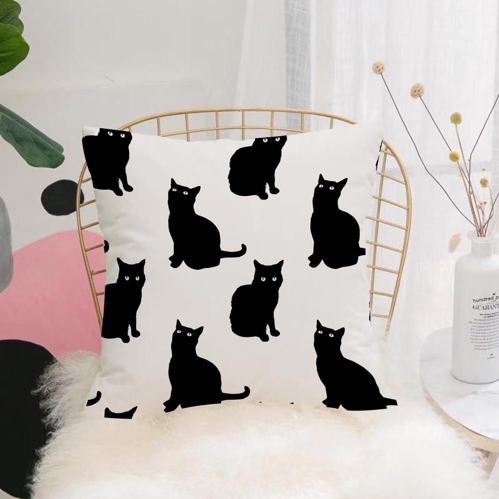 HYOSXW Cushion Cover,Throw Pillow Case Home Decorative for Living Room Bedroom Sofa Chair 16X16 Inch,Cat cute black cat figures on white backdrop lud,Pillowcase 40X40cm