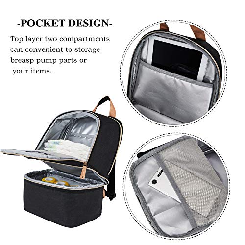 Breast Pump Bag Backpack - Cooler and Moistureproof Bag Double Layer for Mother Outdoor Working Backpack, Fit Most Size Breast Pump Large (Black) - Thumbnail 4