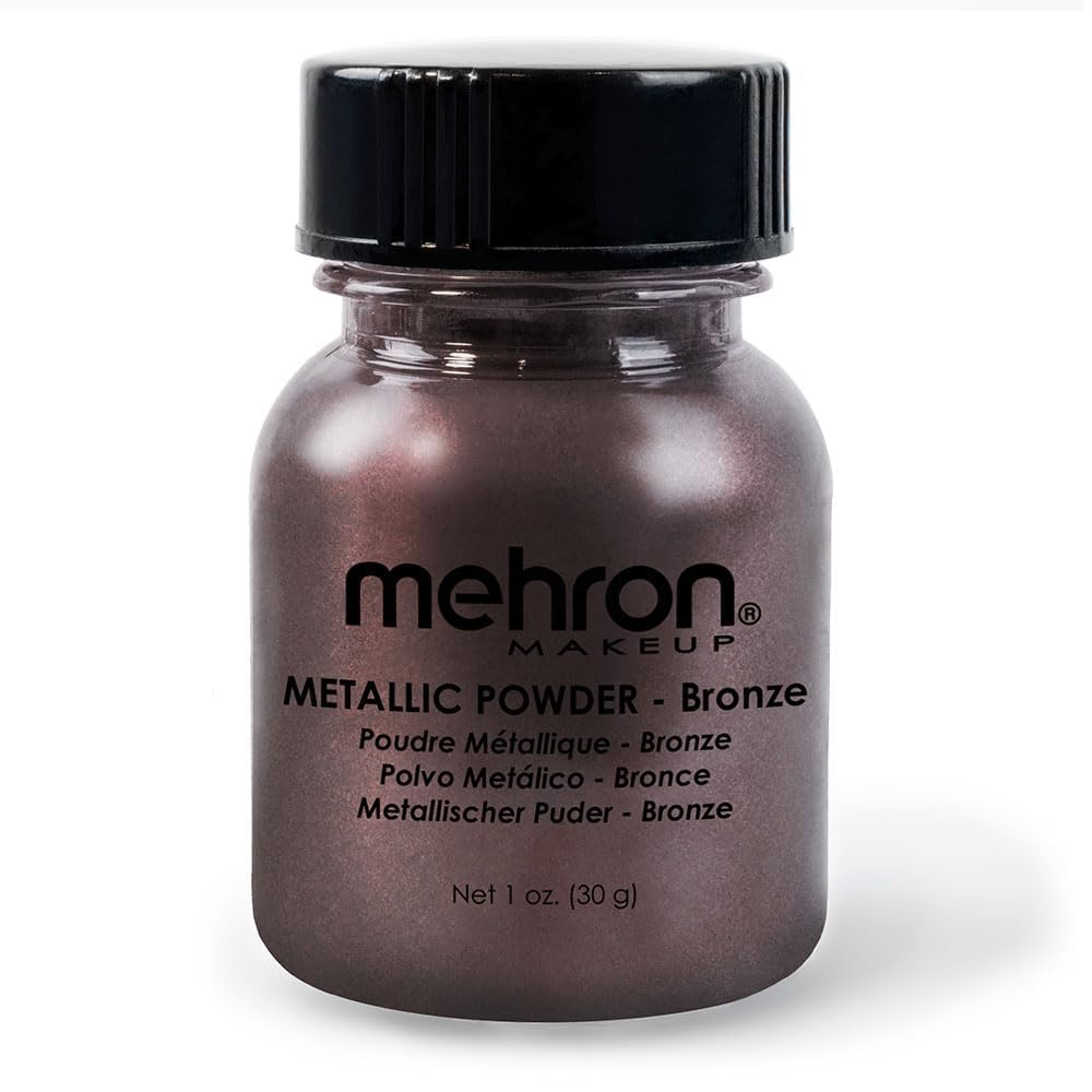 Mehron Makeup Metallic Powder | Metallic Chrome Powder Pigment for Face & Body Paint, Eyeshadow, and Eyeliner 1oz (Bronze) Bronze 1 Ounce (Pack of 1)