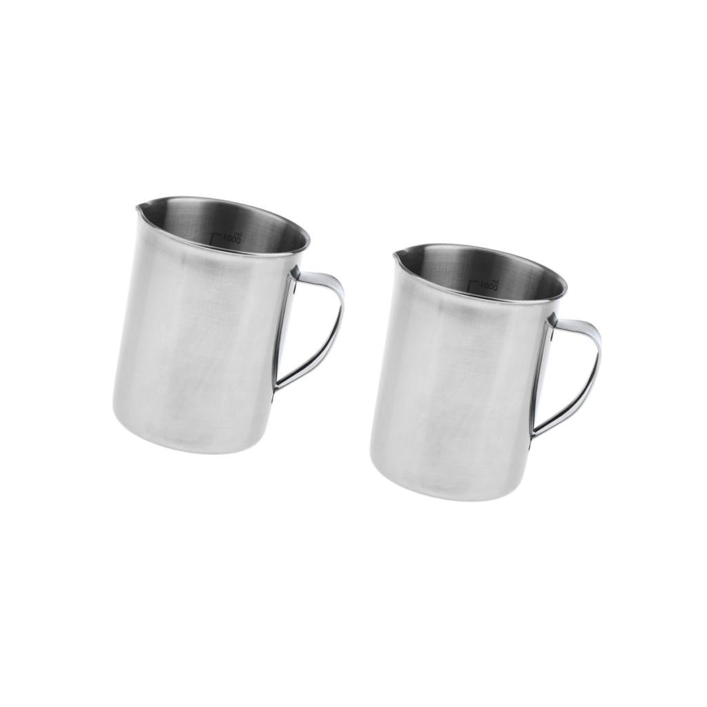 Pot à Lait INOX de 1000ml avec Bec Verseur Anti-Goutte Lot de 2
