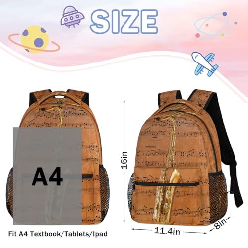 Backpack for Women Men, Saxophone Casual Backpacks, Waterproof Lightweight Musical Notes Daypack Bags for Travel Camping Work3
