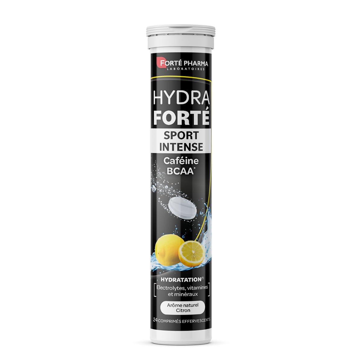 Forté Pharma - Hydra Forté Sport Intense - Electrolytes, Caféine, Mineraux, Magnesium, BCAA, Vitamine C - Hydratation, Activité sportive - 24 comprimés effervescents citron, 1 à 2/​jour