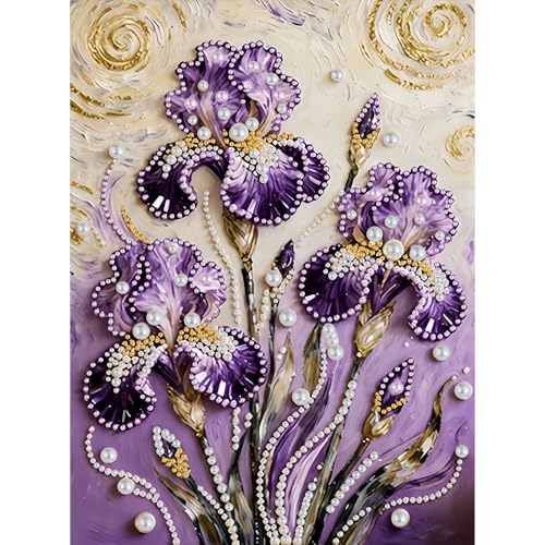 LPDJITO DIY Diamond Pearl Painting Kit for Adults Flower 5D Pearl Painting Craft 12x16 inch Beginner Friendly Home Wall Decor Art Gift for Women Men Housewarming 12x16 (Purple flowersr)