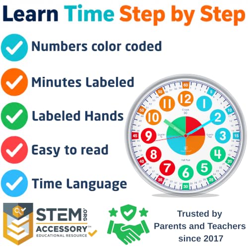OWLCONIC Kids Teaching Clock - Learning Clock, Silent 10in, Classroom Decor - Image 3